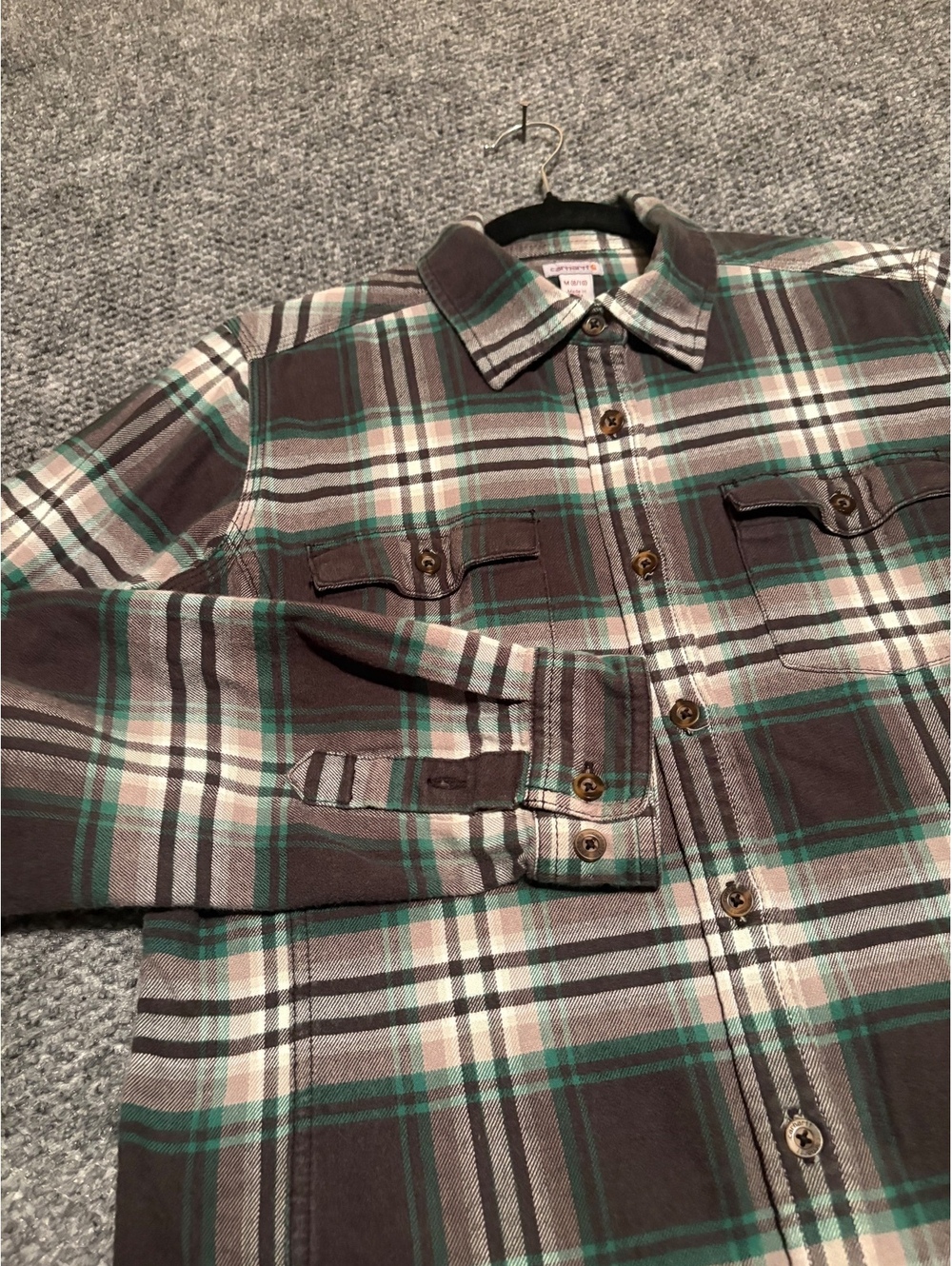 Carhartt Green Black Flannel Women's Medium Long Sleeve Button-Up Shirt 8/10